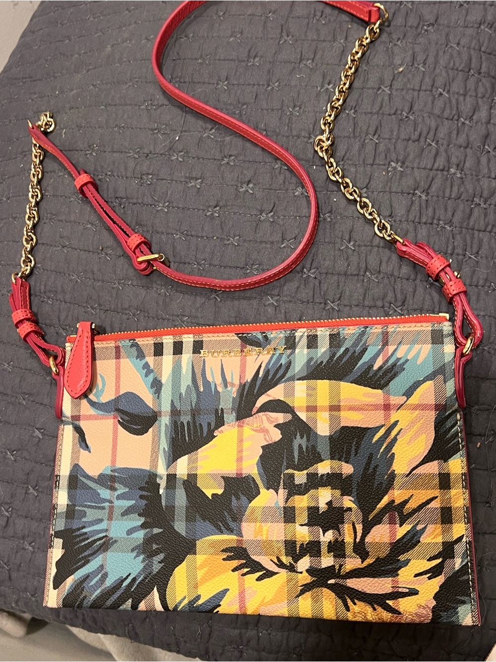 Burberry Floral Check Crossbody Bag in Red, Yellow, Blue, Black